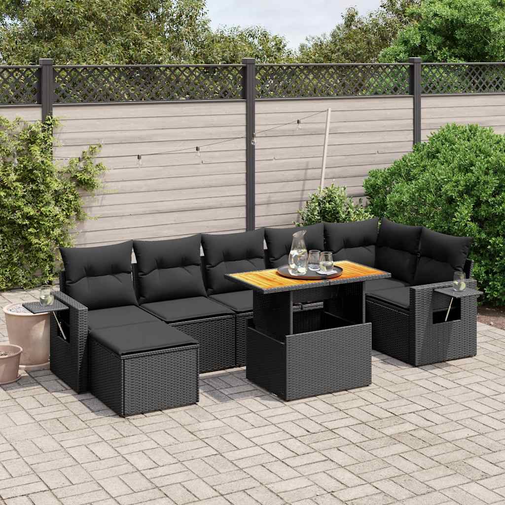 8-dijelni set vrtnih sofa od poliratana s jastucima crni