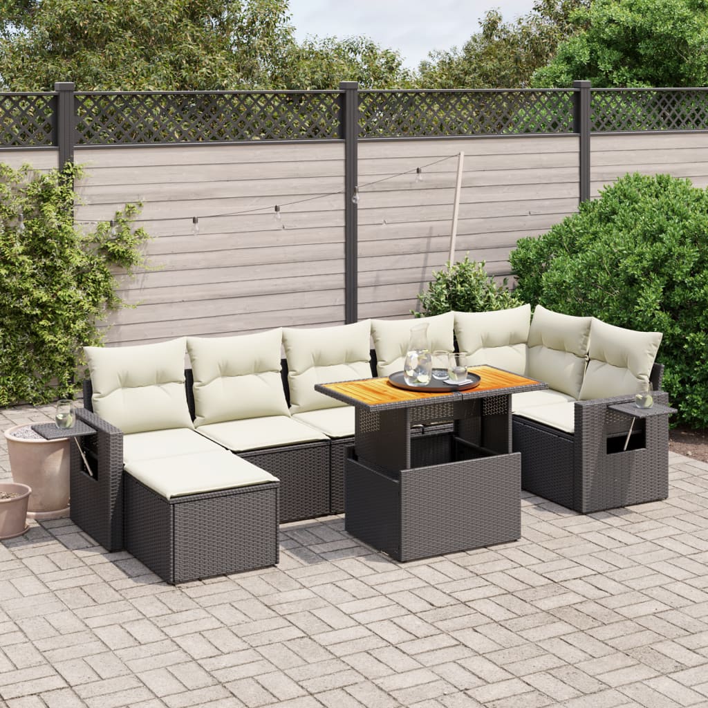8-dijelni set vrtnih sofa od poliratana s jastucima crni
