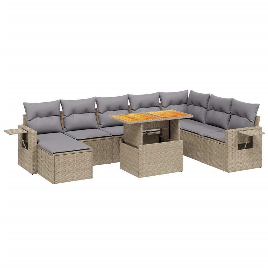 9-dijelni set vrtnih sofa s jastucima bež od poliratana