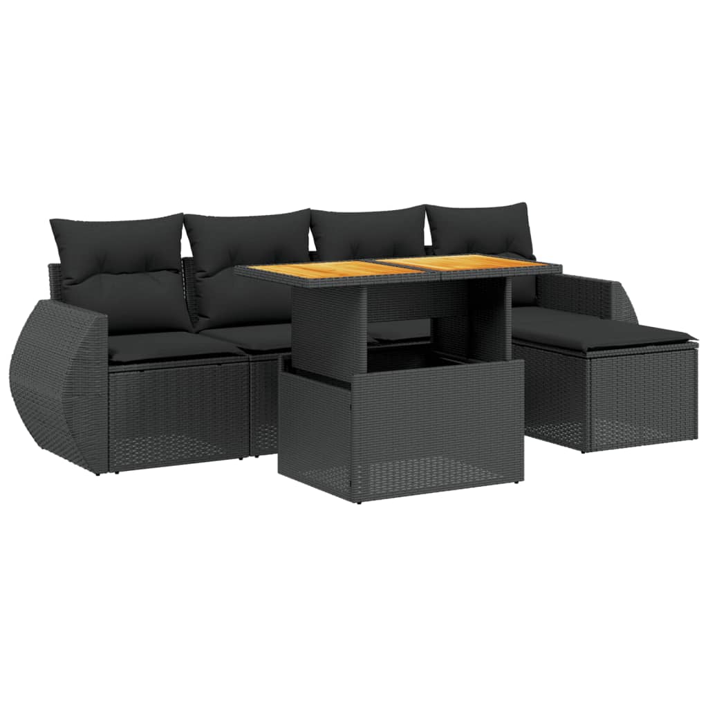 6-dijelni set vrtnih sofa s jastucima crni od poliratana