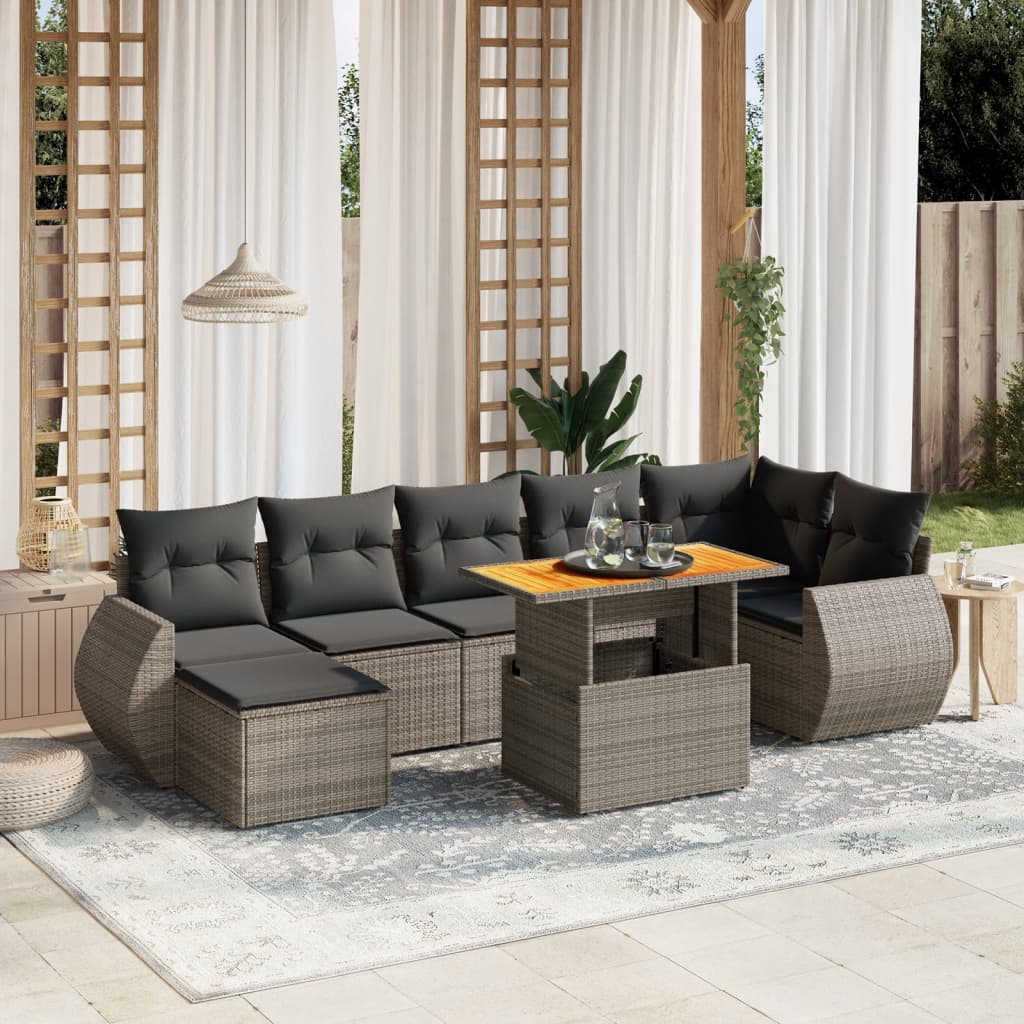 8-dijelni set vrtnih sofa od poliratana s jastucima sivi