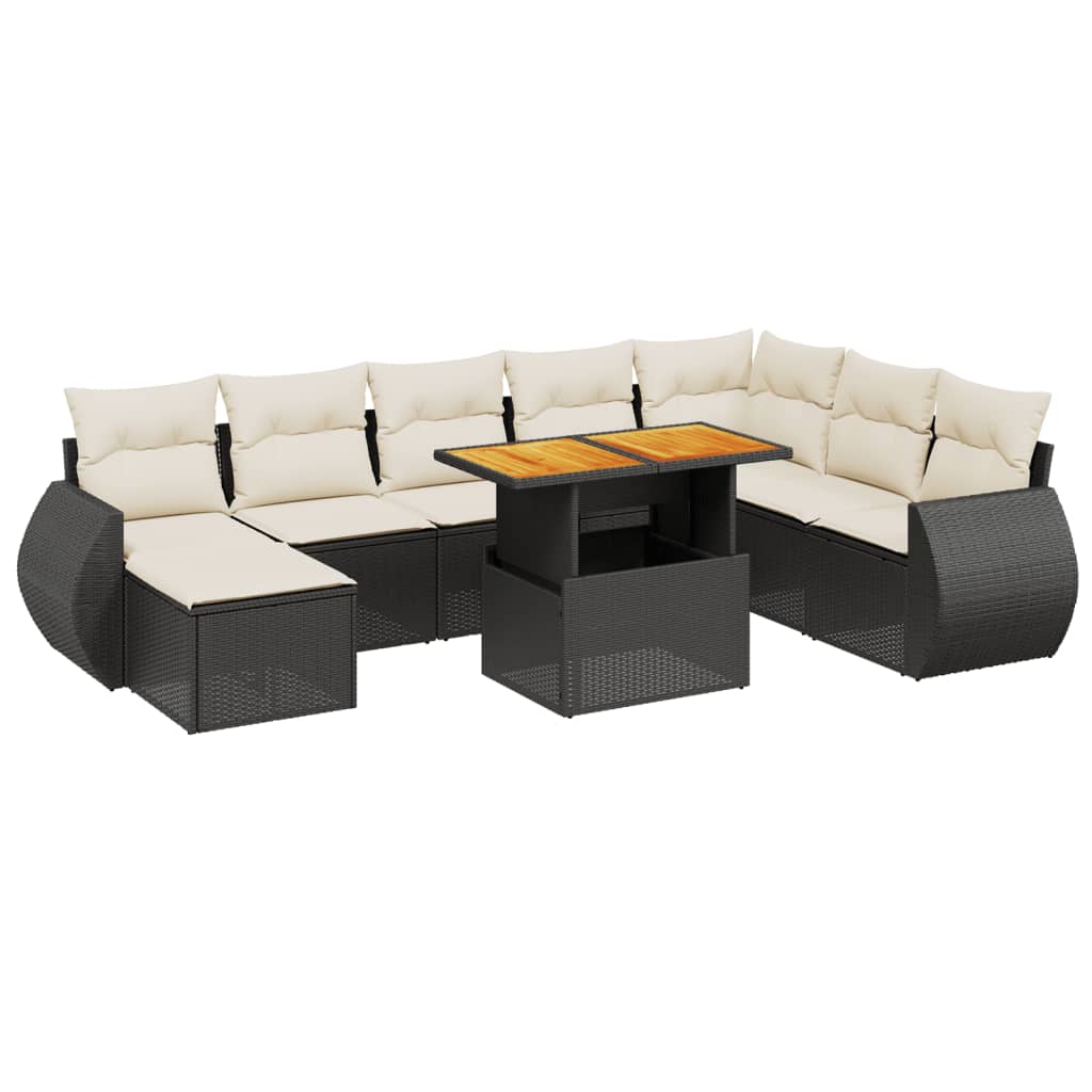 9-dijelni set vrtnih sofa s jastucima crni od poliratana
