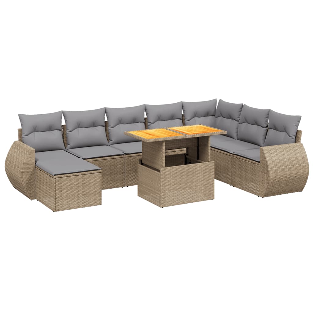 9-dijelni set vrtnih sofa s jastucima bež od poliratana