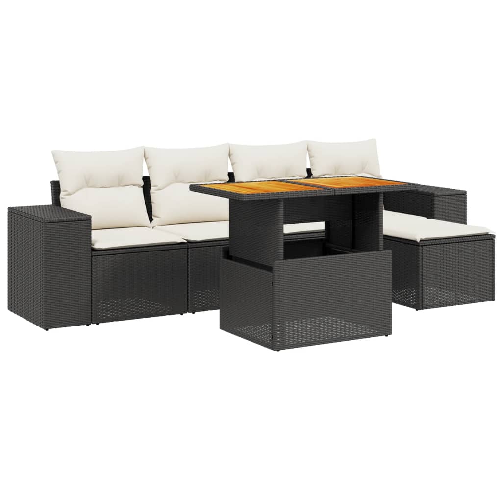 6-dijelni set vrtnih sofa s jastucima crni od poliratana