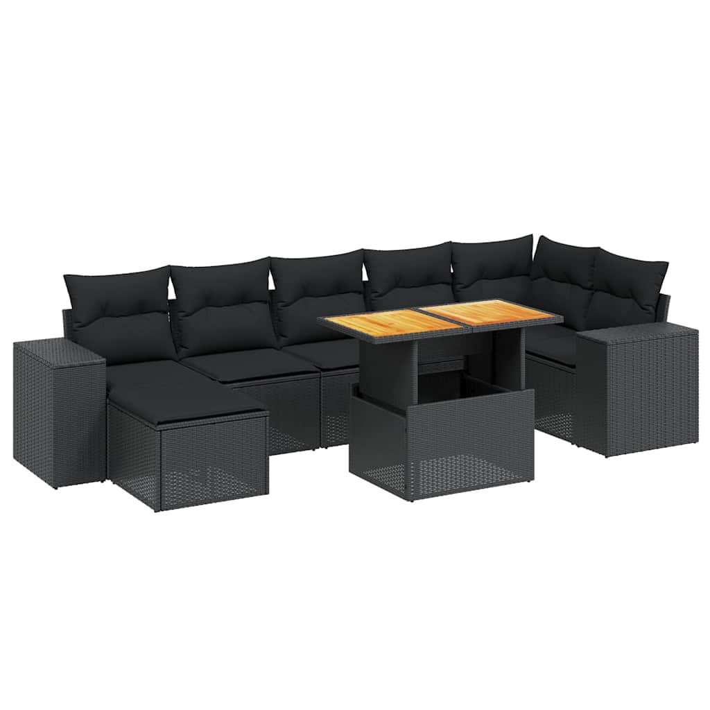 8-dijelni set vrtnih sofa od poliratana s jastucima crni