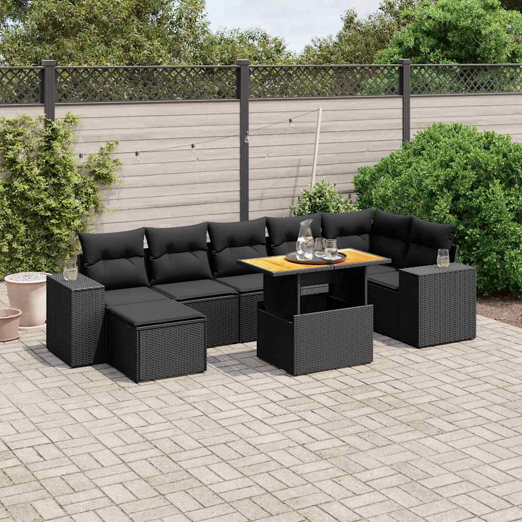8-dijelni set vrtnih sofa od poliratana s jastucima crni