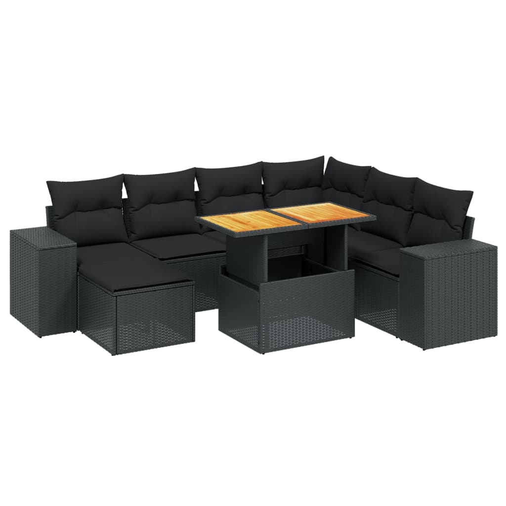 8-dijelni set vrtnih sofa od poliratana s jastucima crni