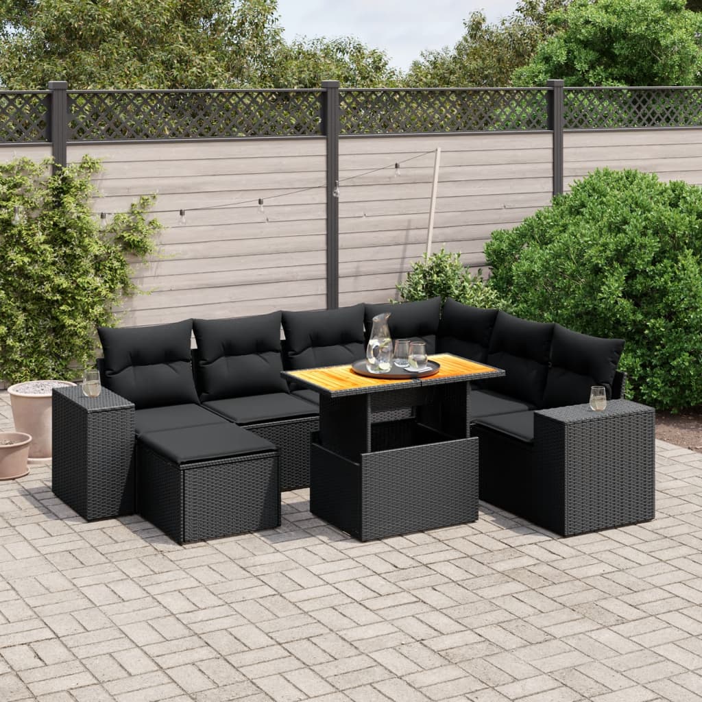 8-dijelni set vrtnih sofa od poliratana s jastucima crni