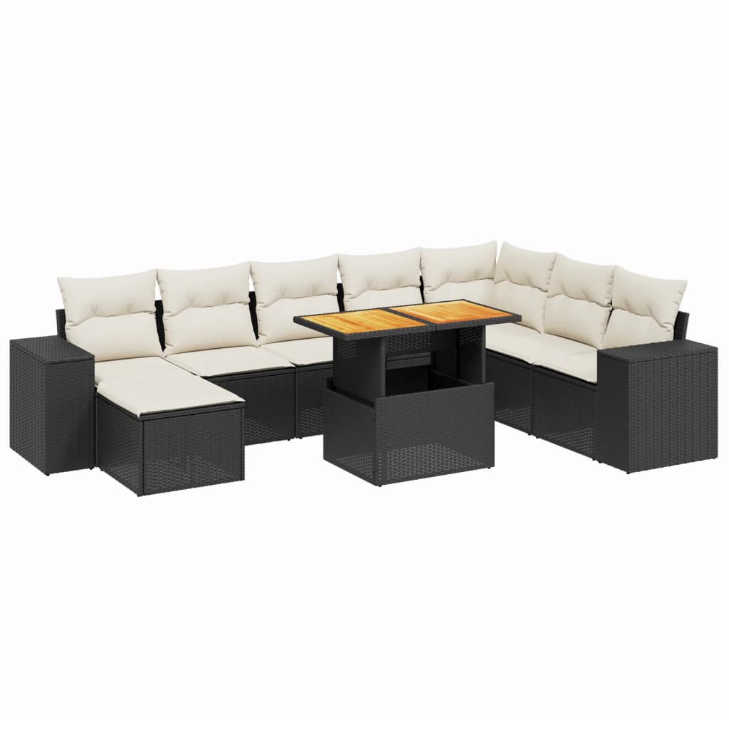 9-dijelni set vrtnih sofa s jastucima crni od poliratana