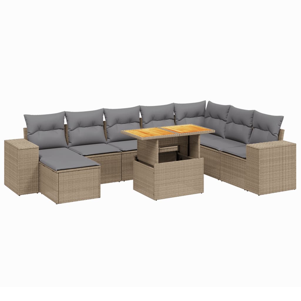 9-dijelni set vrtnih sofa s jastucima bež od poliratana