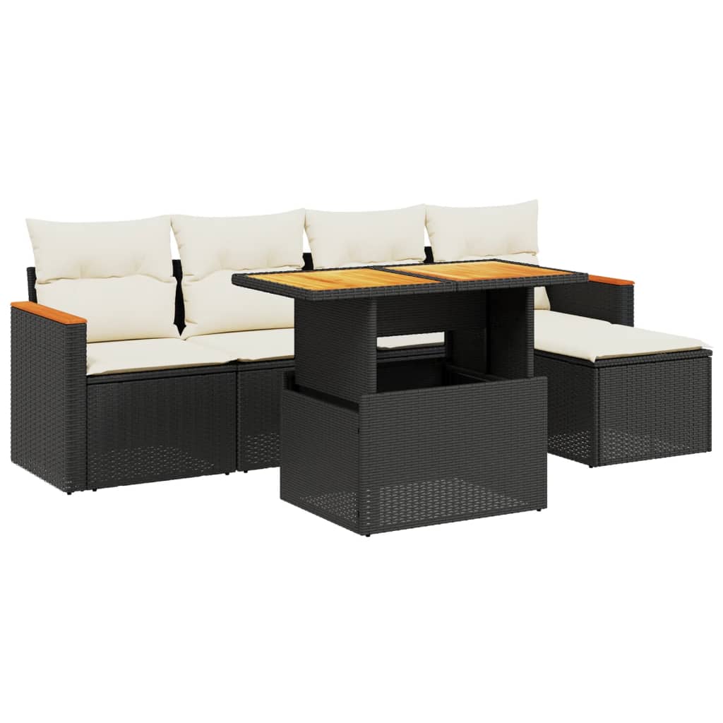 6-dijelni set vrtnih sofa s jastucima crni od poliratana