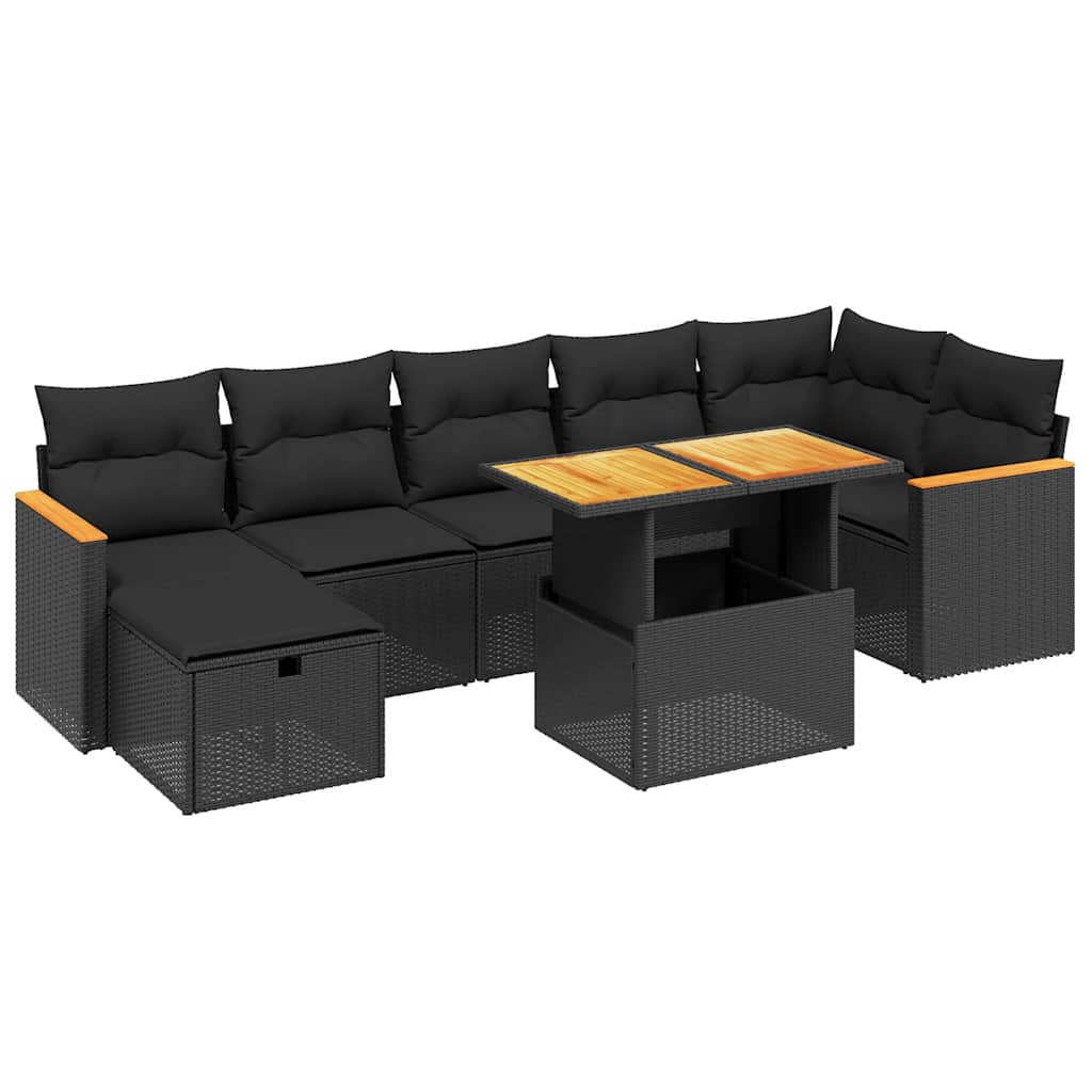 8-dijelni set vrtnih sofa od poliratana s jastucima crni