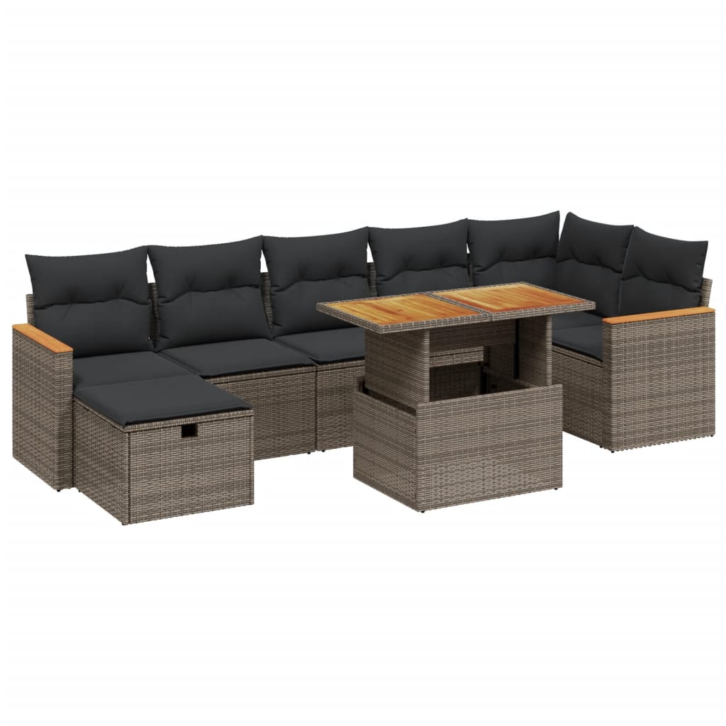 8-dijelni set vrtnih sofa od poliratana s jastucima sivi
