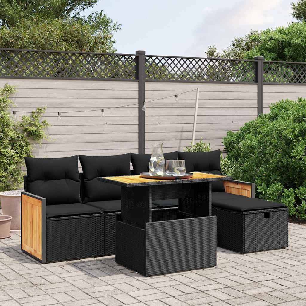 6-dijelni set vrtnih sofa s jastucima crni od poliratana