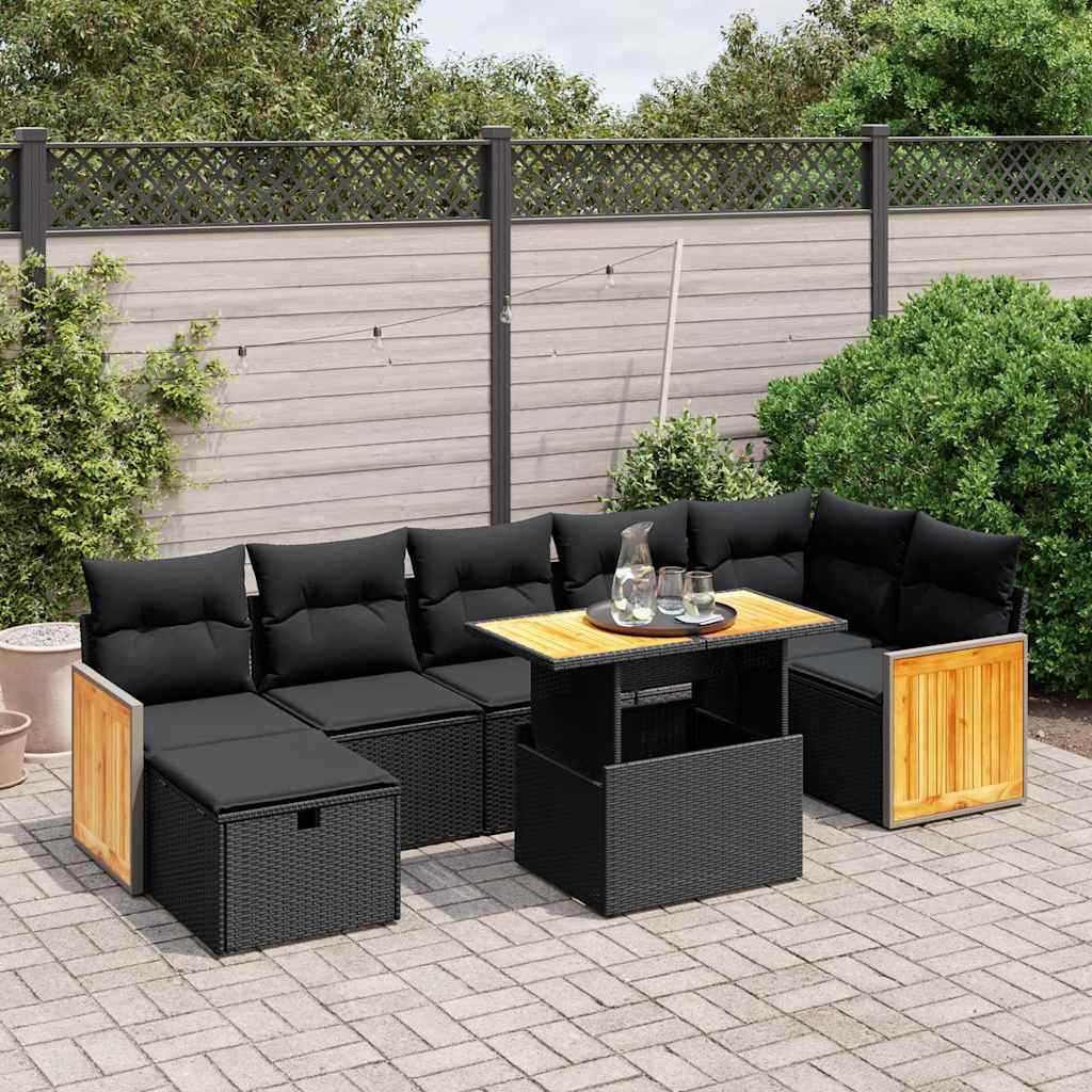 8-dijelni set vrtnih sofa od poliratana s jastucima crni