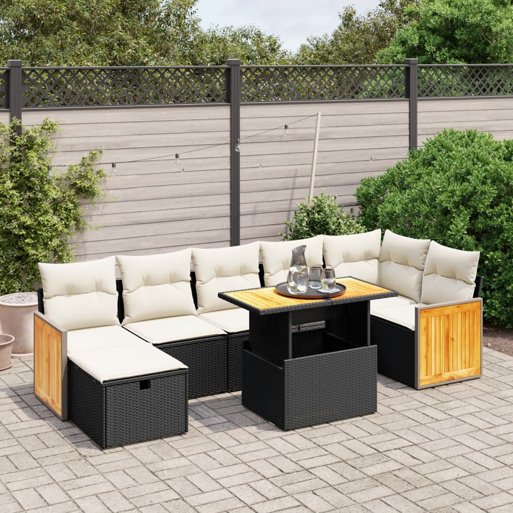 8-dijelni set vrtnih sofa od poliratana s jastucima crni
