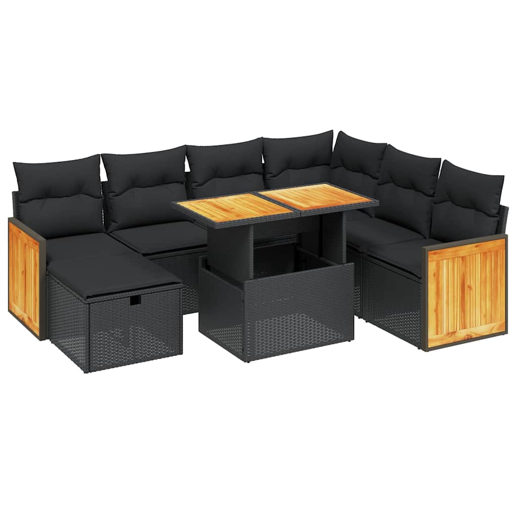 8-dijelni set vrtnih sofa od poliratana s jastucima crni