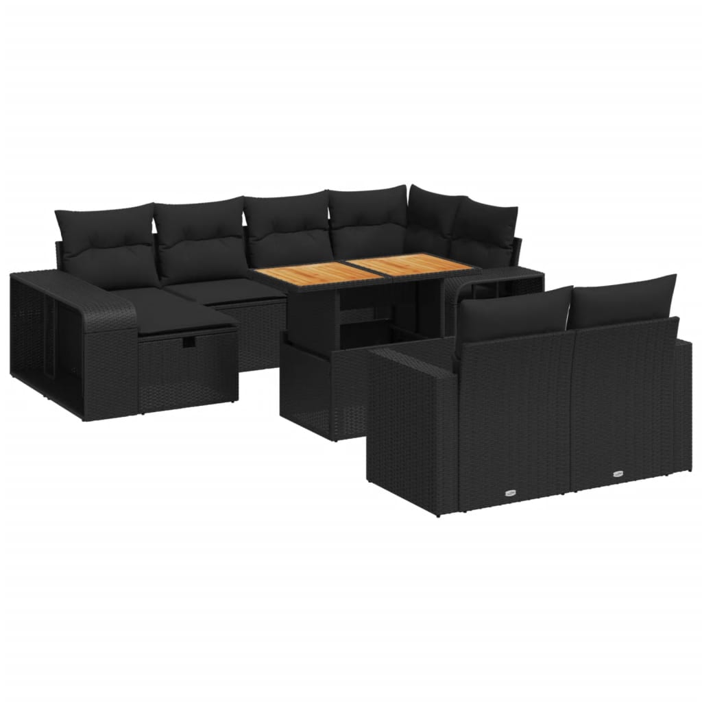 11-dijelni set vrtnih sofa od poliratana s jastucima crni