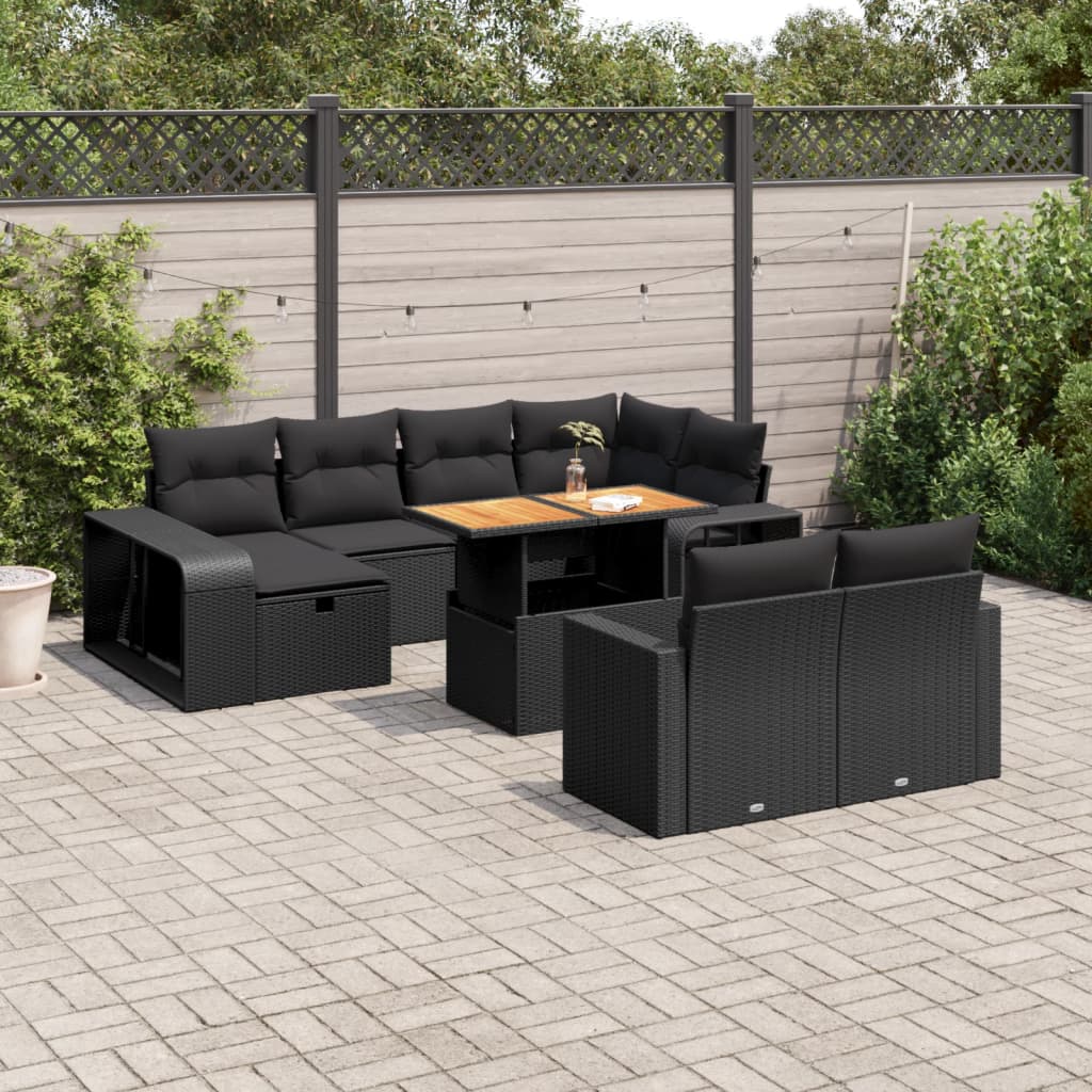 11-dijelni set vrtnih sofa od poliratana s jastucima crni