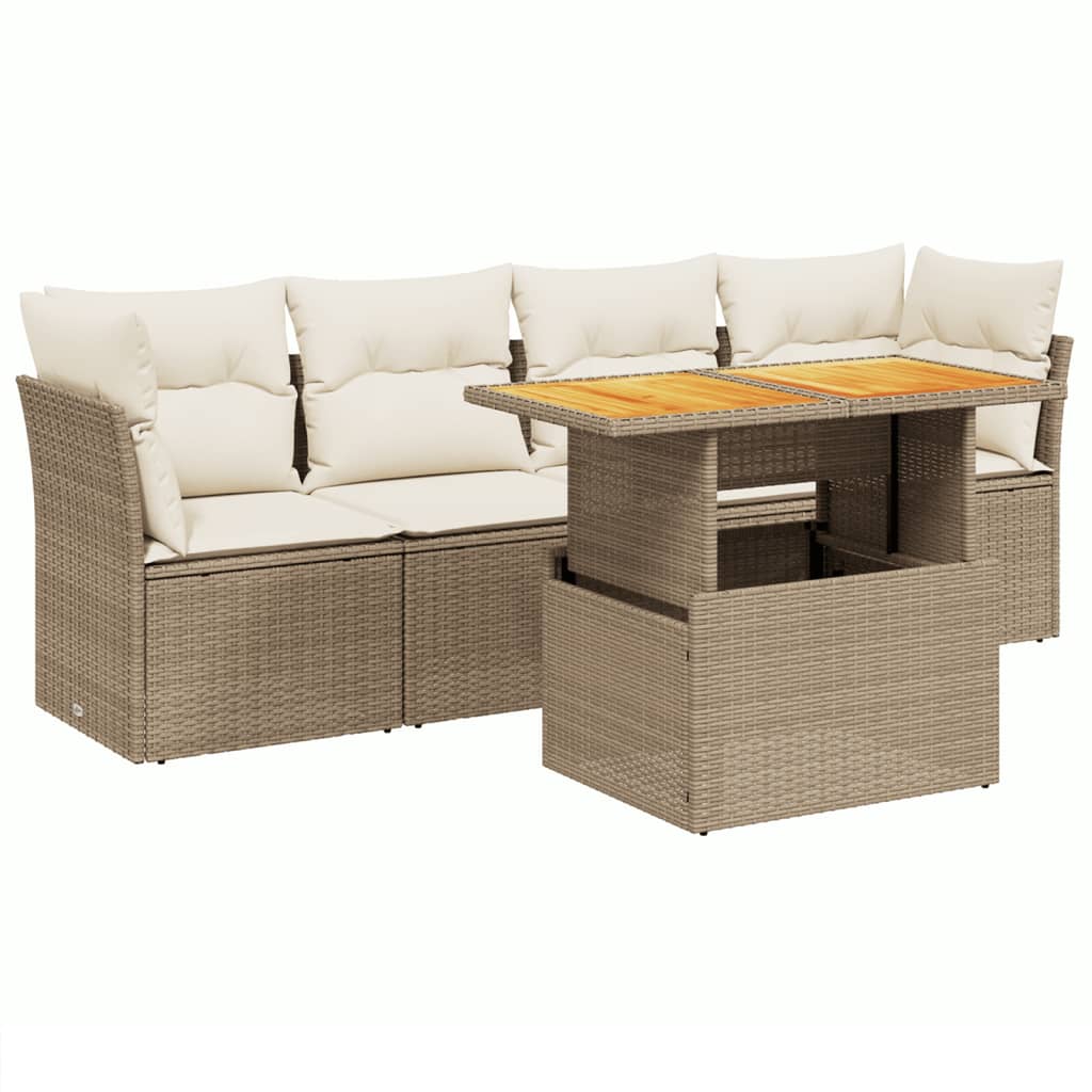 5-dijelni vrtni set sofa s jastucima bež od poliratana
