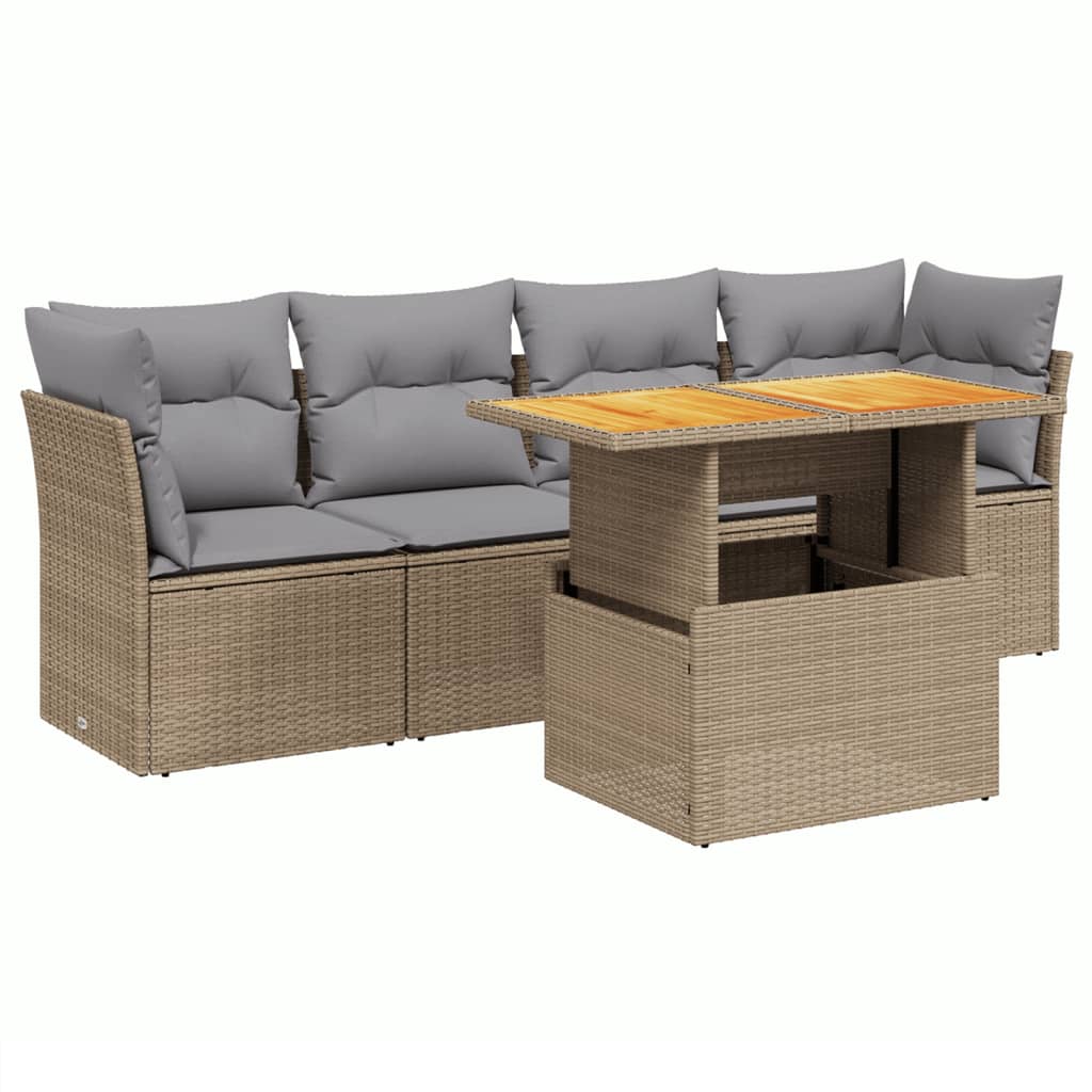 5-dijelni vrtni set sofa s jastucima bež od poliratana