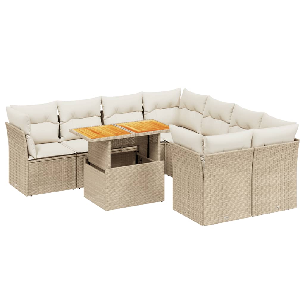 9-dijelni set vrtnih sofa s jastucima bež od poliratana 100 x 55 x 73 cm