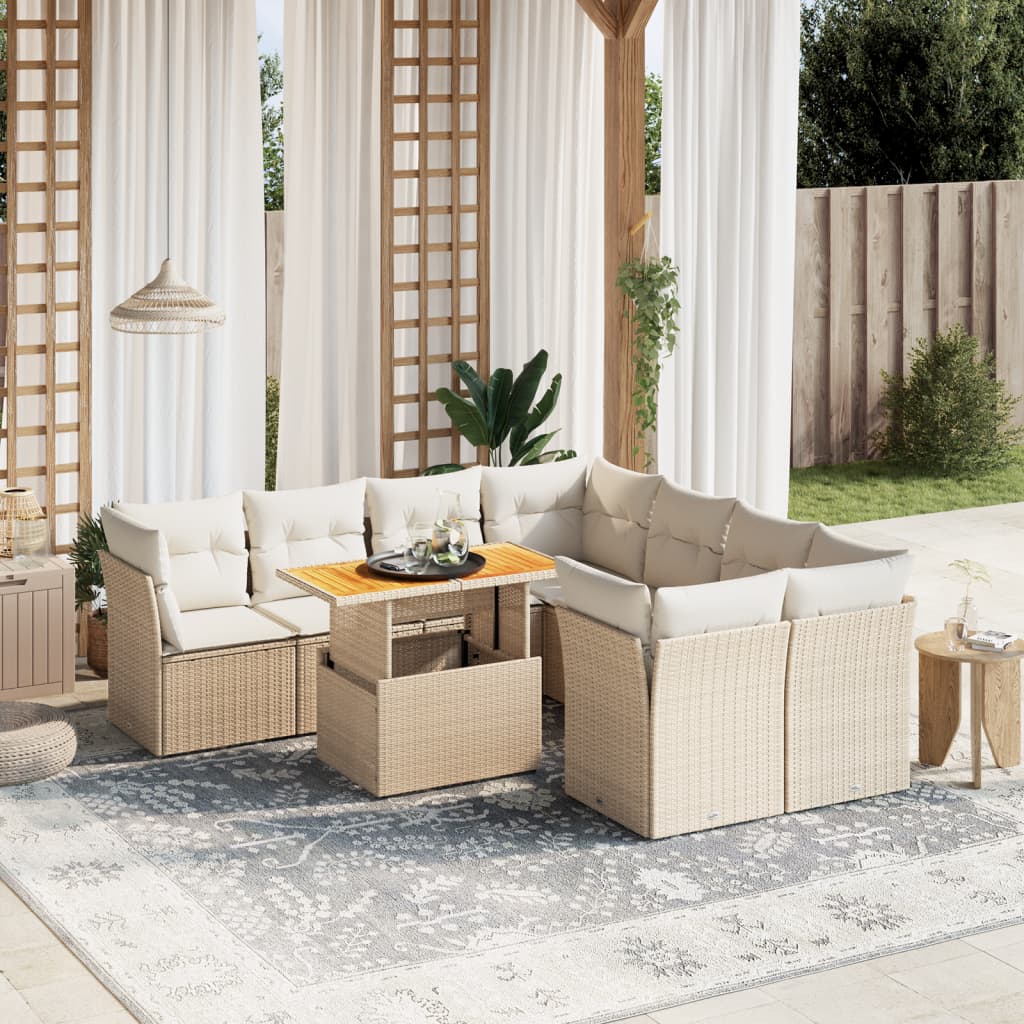 9-dijelni set vrtnih sofa s jastucima bež od poliratana 100 x 55 x 73 cm