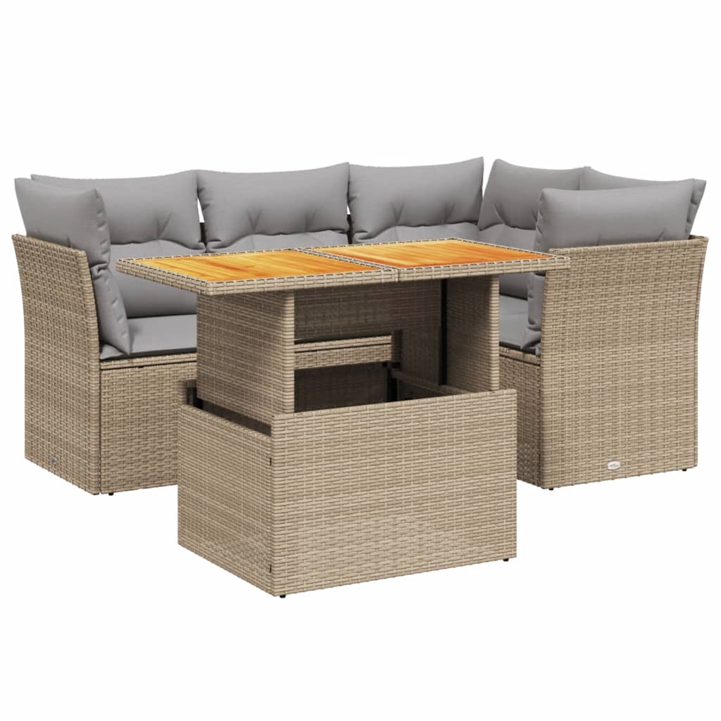 5-dijelni vrtni set sofa s jastucima bež od poliratana