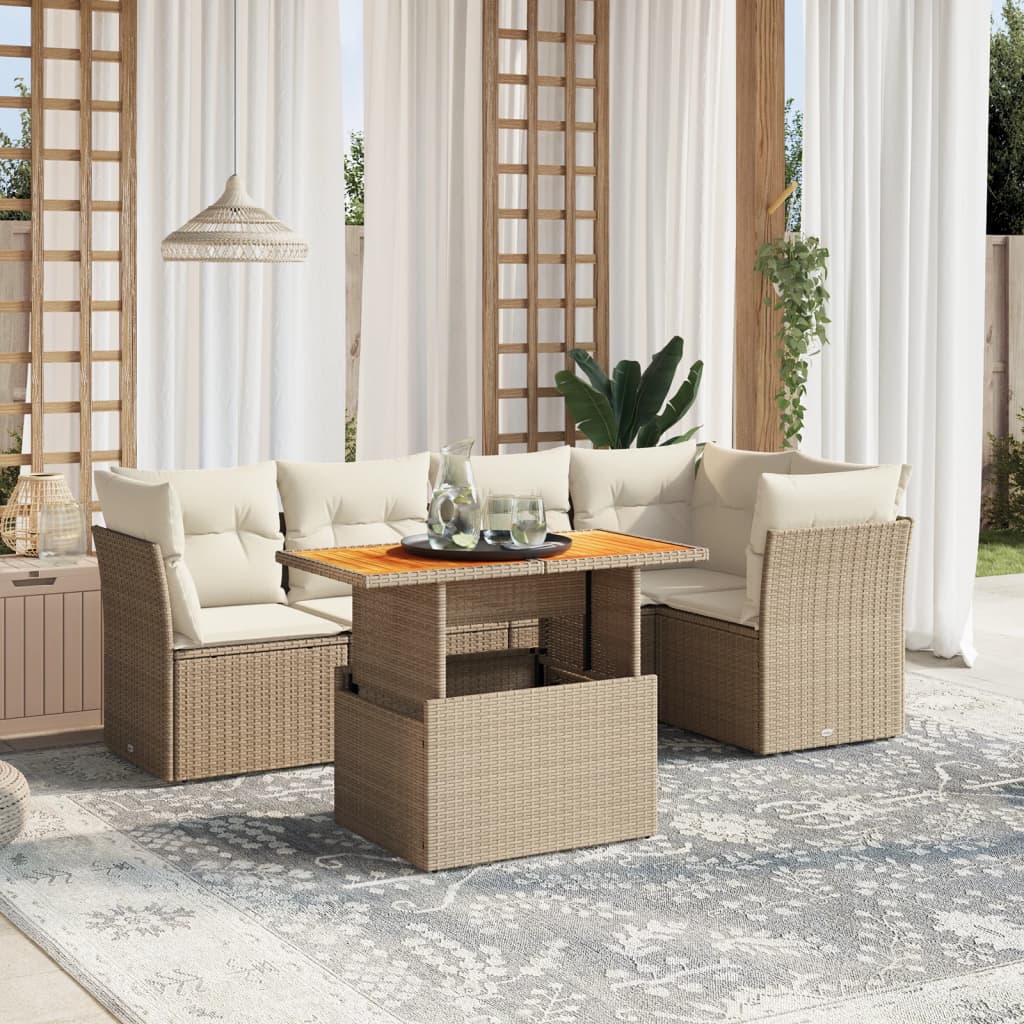 5-dijelni vrtni set sofa s jastucima bež od poliratana