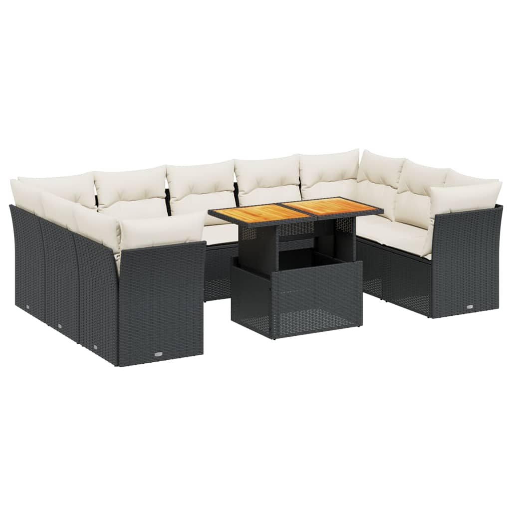 10-dijelni set vrtnih sofa s jastucima crni od poliratana