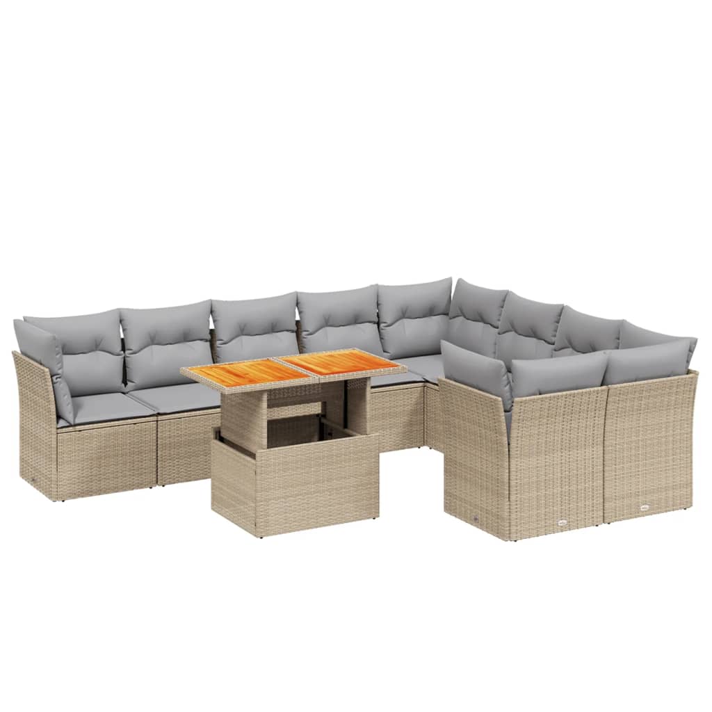 10-dijelni set vrtnih sofa s jastucima bež od poliratana