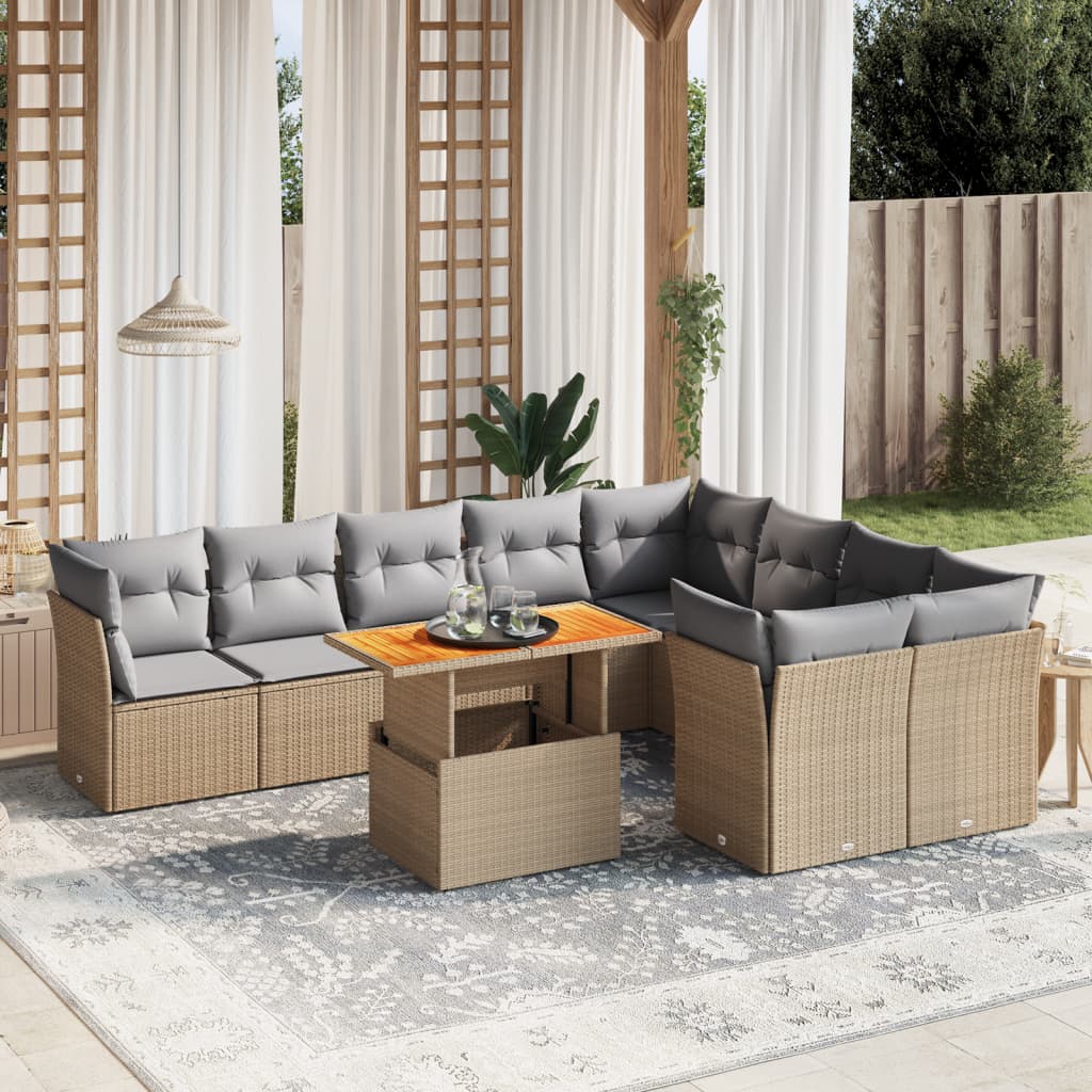 10-dijelni set vrtnih sofa s jastucima bež od poliratana