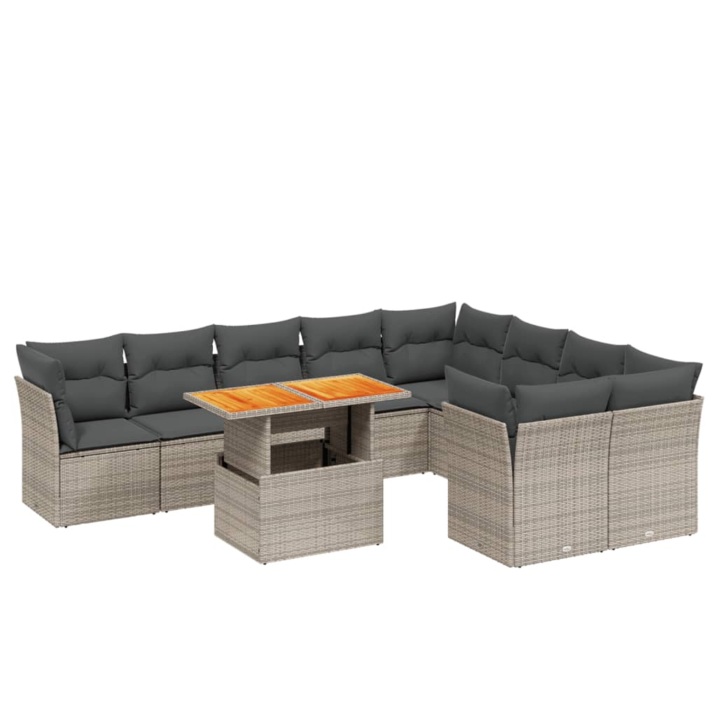 10-dijelni set vrtnih sofa od poliratana s jastucima sivi