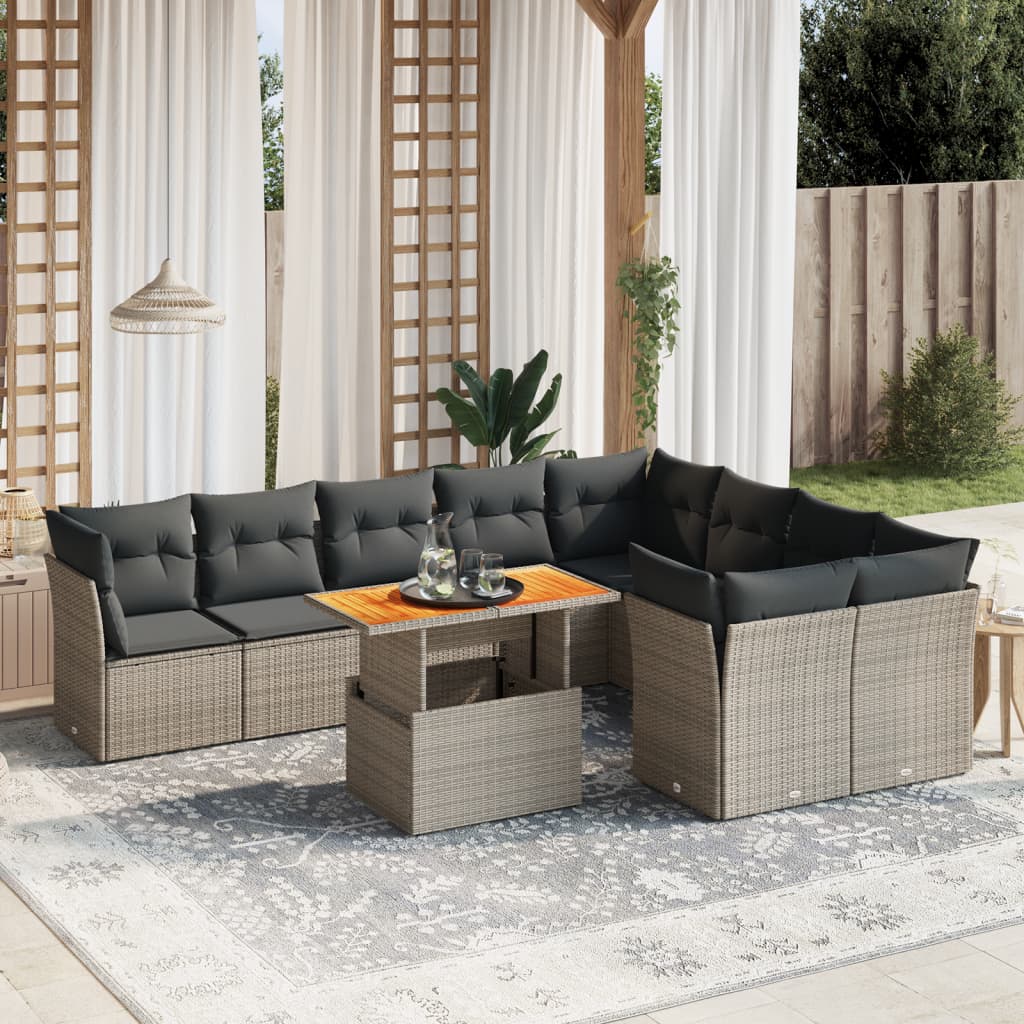 10-dijelni set vrtnih sofa od poliratana s jastucima sivi