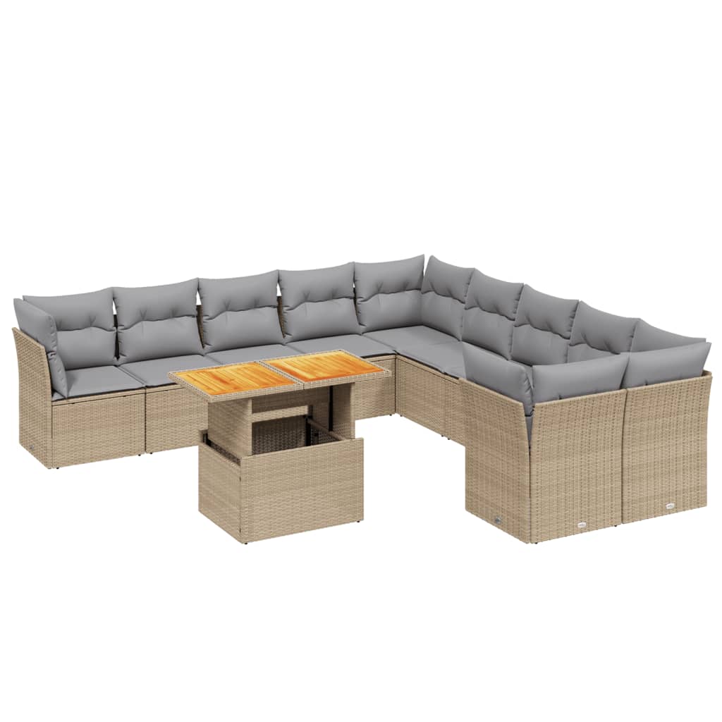 11-dijelni set vrtnih sofa od poliratana s jastucima bež