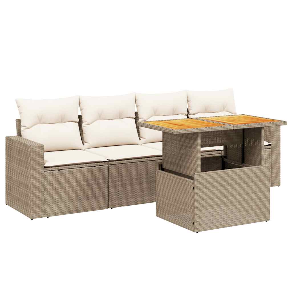5-dijelni vrtni set sofa s jastucima bež od poliratana