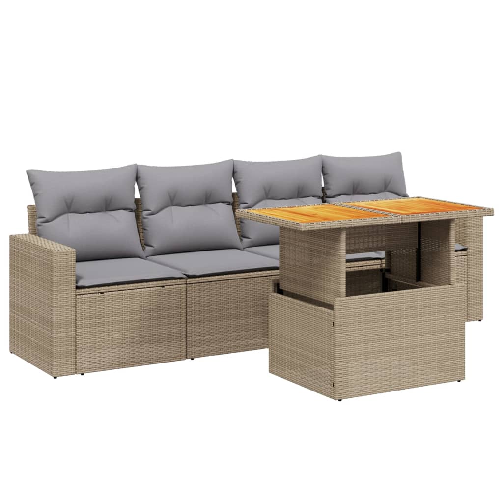 5-dijelni vrtni set sofa s jastucima bež od poliratana