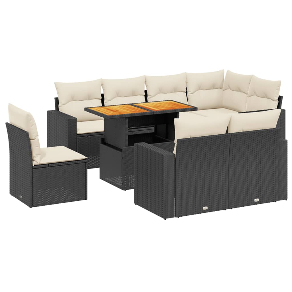 9-dijelni set vrtnih sofa s jastucima crni od poliratana