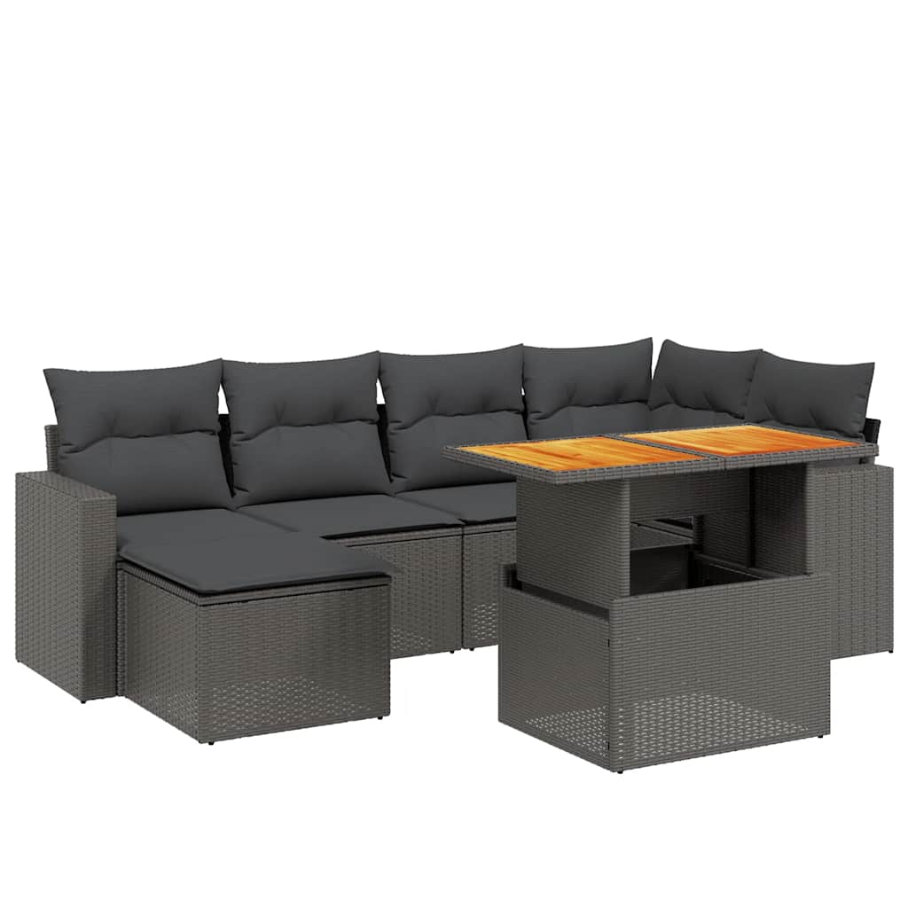 7-dijelni set vrtnih sofa od poliratana s jastucima crni