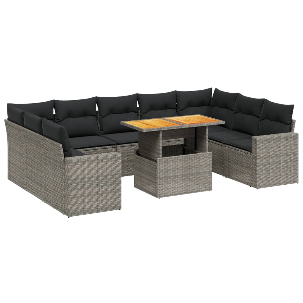 10-dijelni set vrtnih sofa od poliratana s jastucima sivi