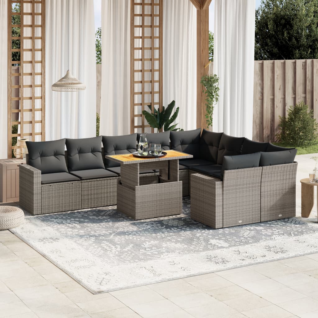 10-dijelni set vrtnih sofa od poliratana s jastucima sivi