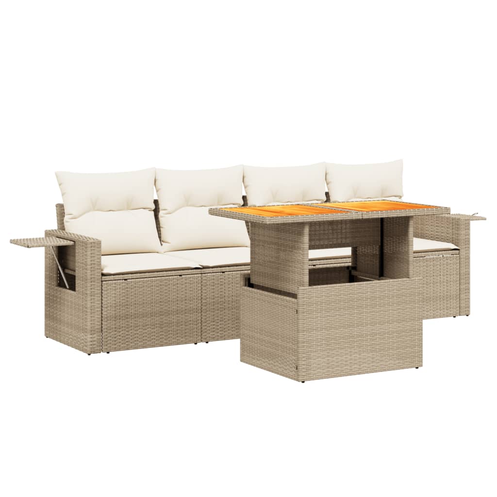 5-dijelni vrtni set sofa s jastucima bež od poliratana