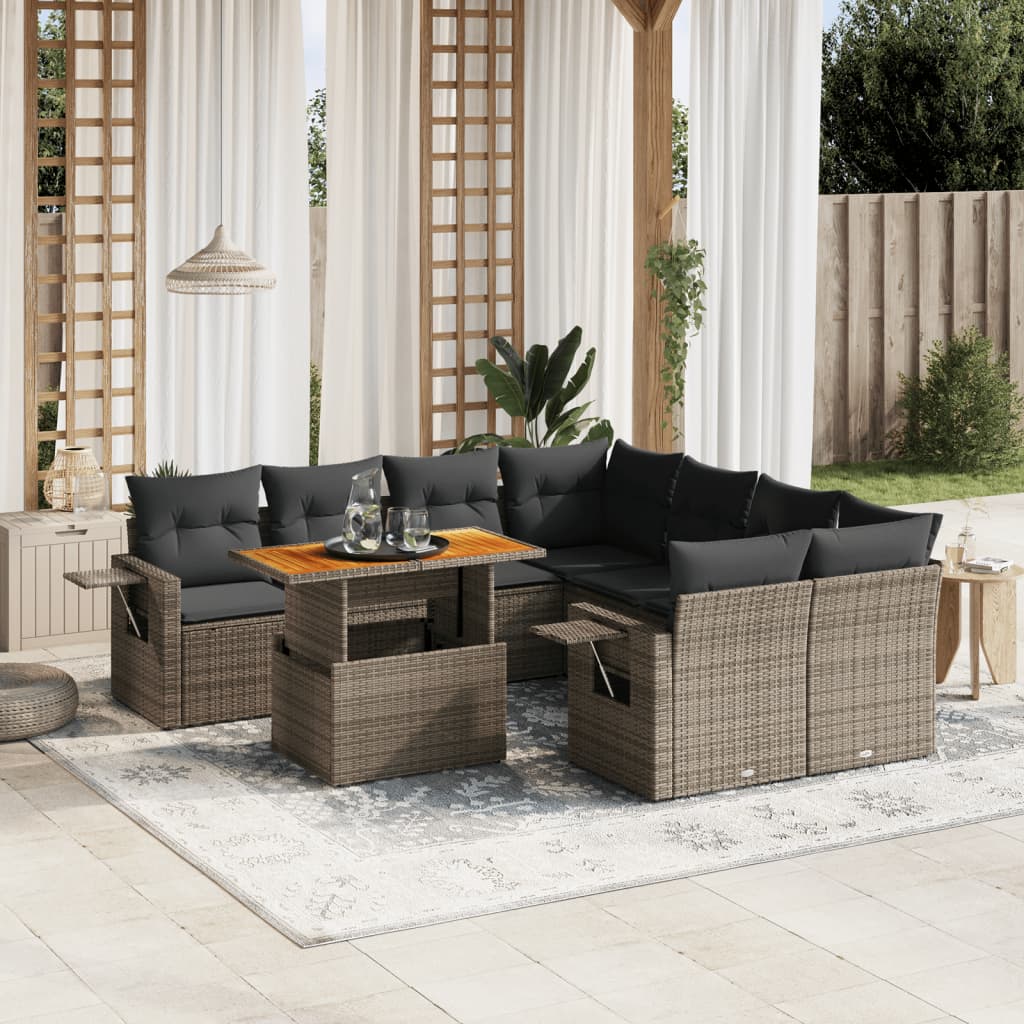 9-dijelni set vrtnih sofa od poliratana s jastucima sivi