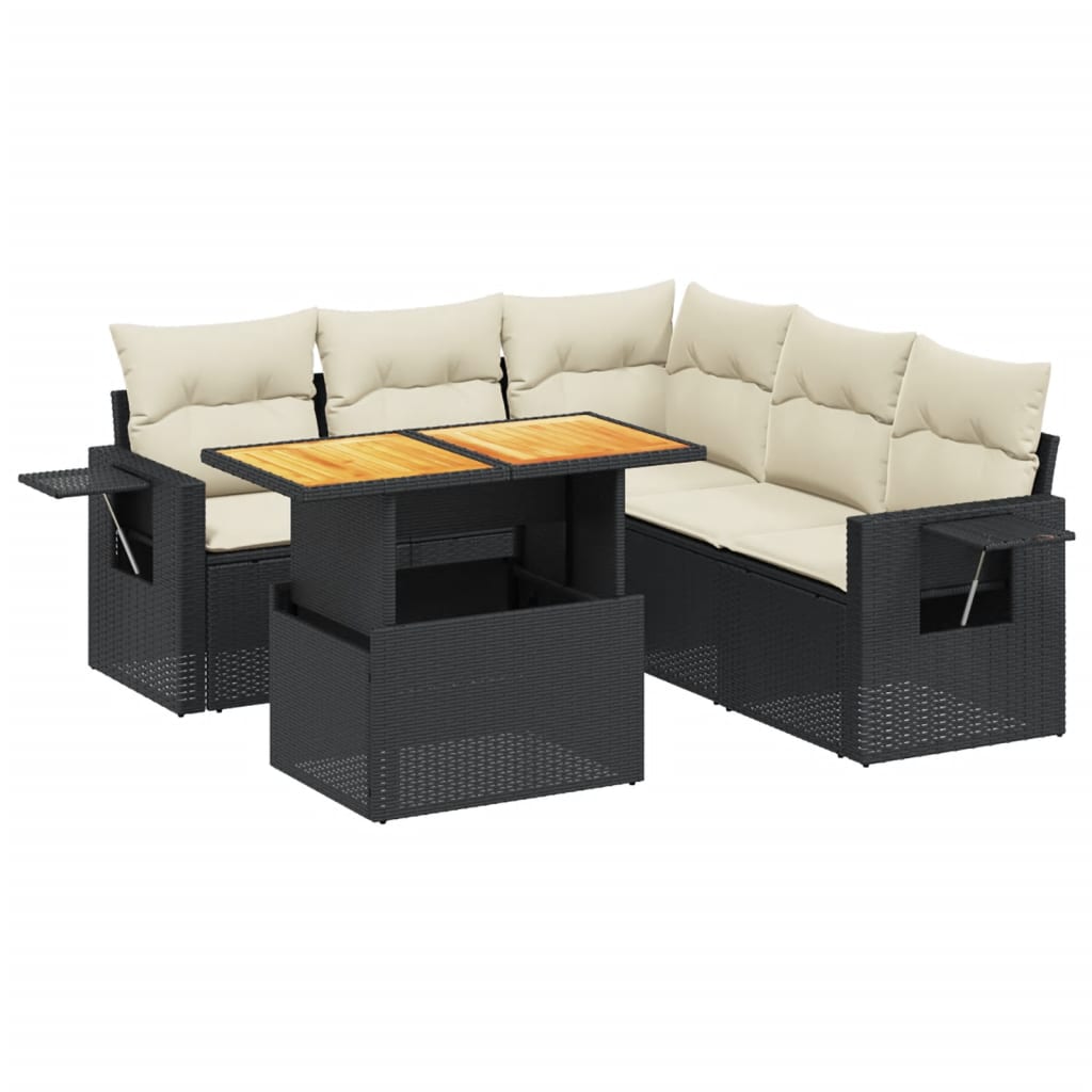 6-dijelni set vrtnih sofa s jastucima crni od poliratana