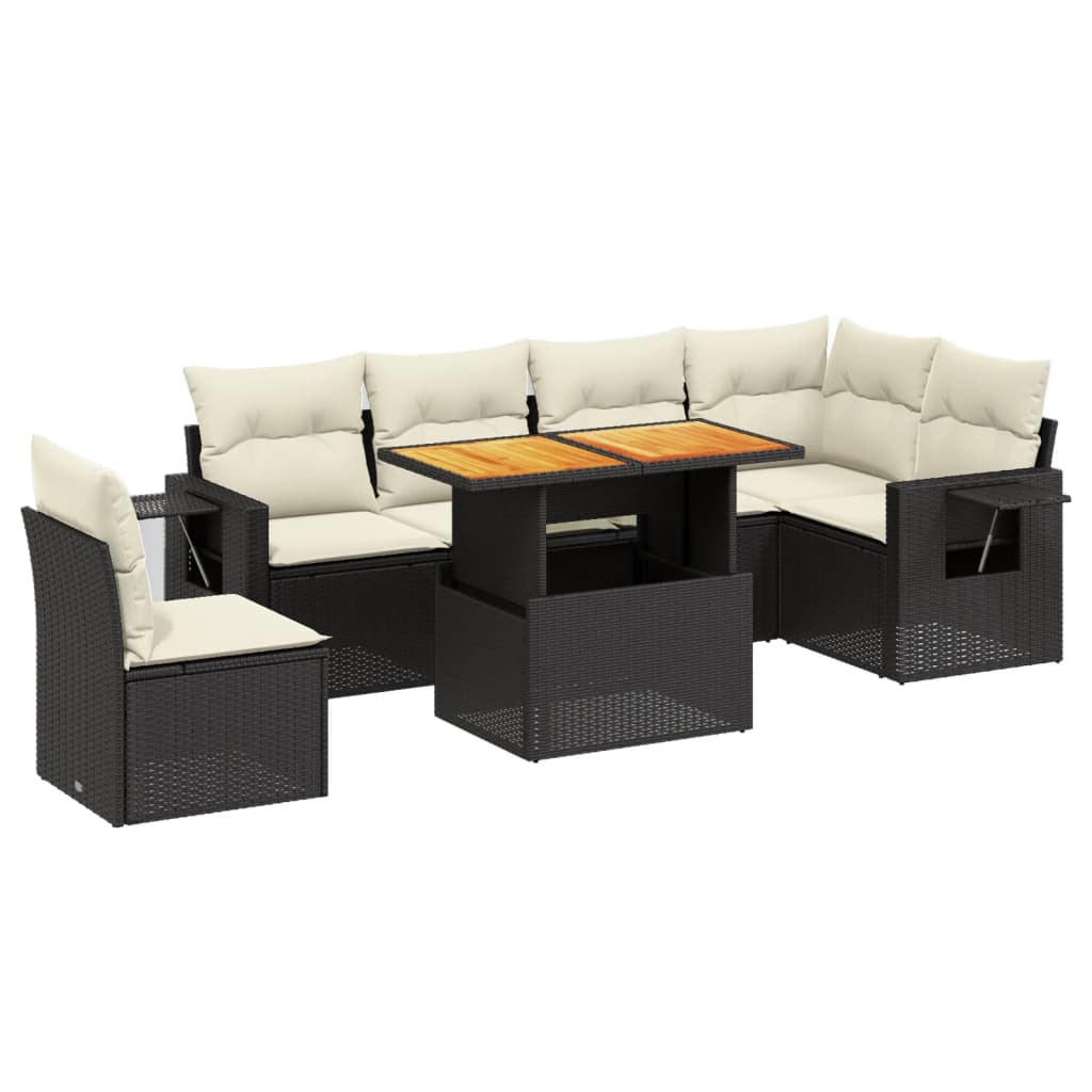 7-dijelni set vrtnih sofa od poliratana s jastucima crni