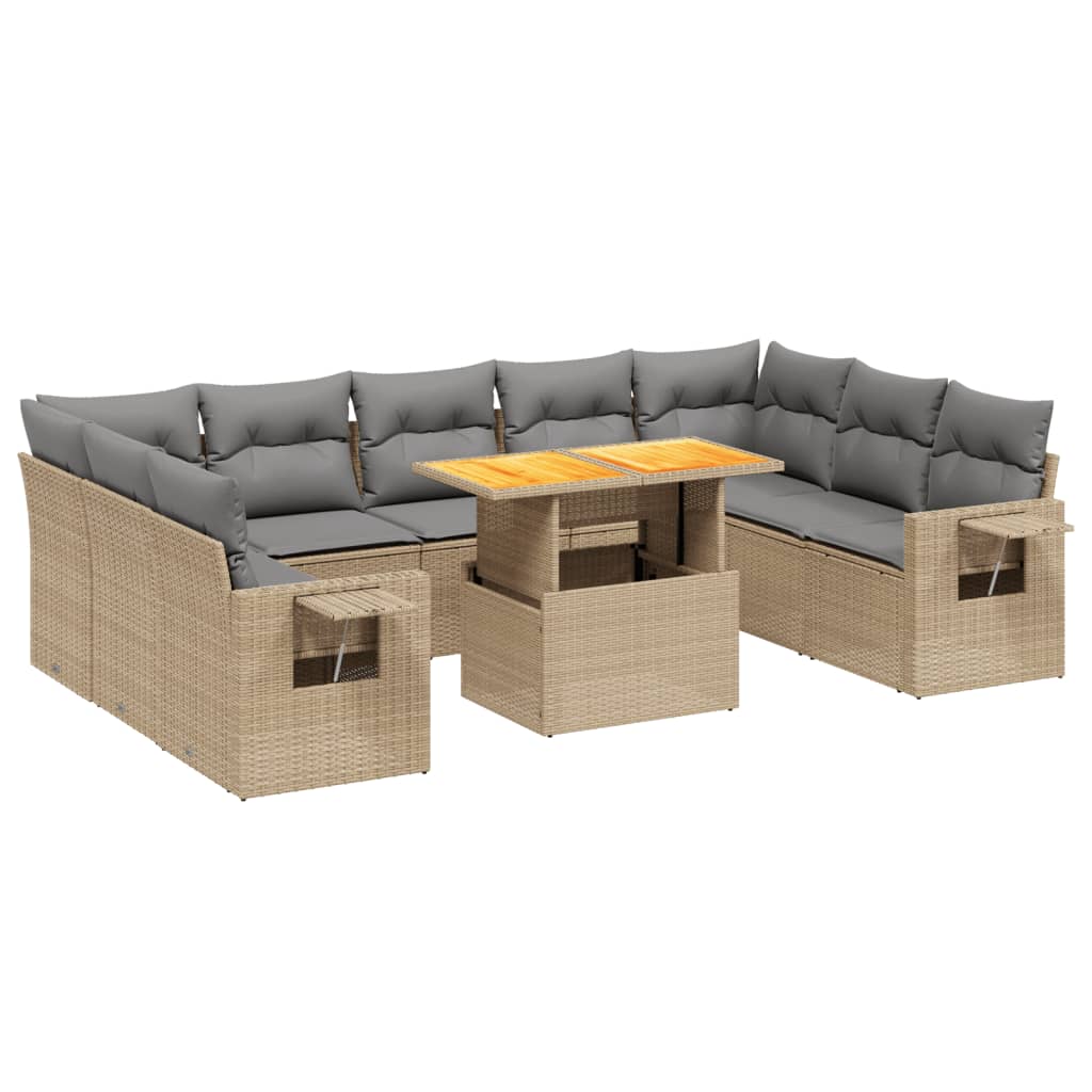 10-dijelni set vrtnih sofa s jastucima bež od poliratana