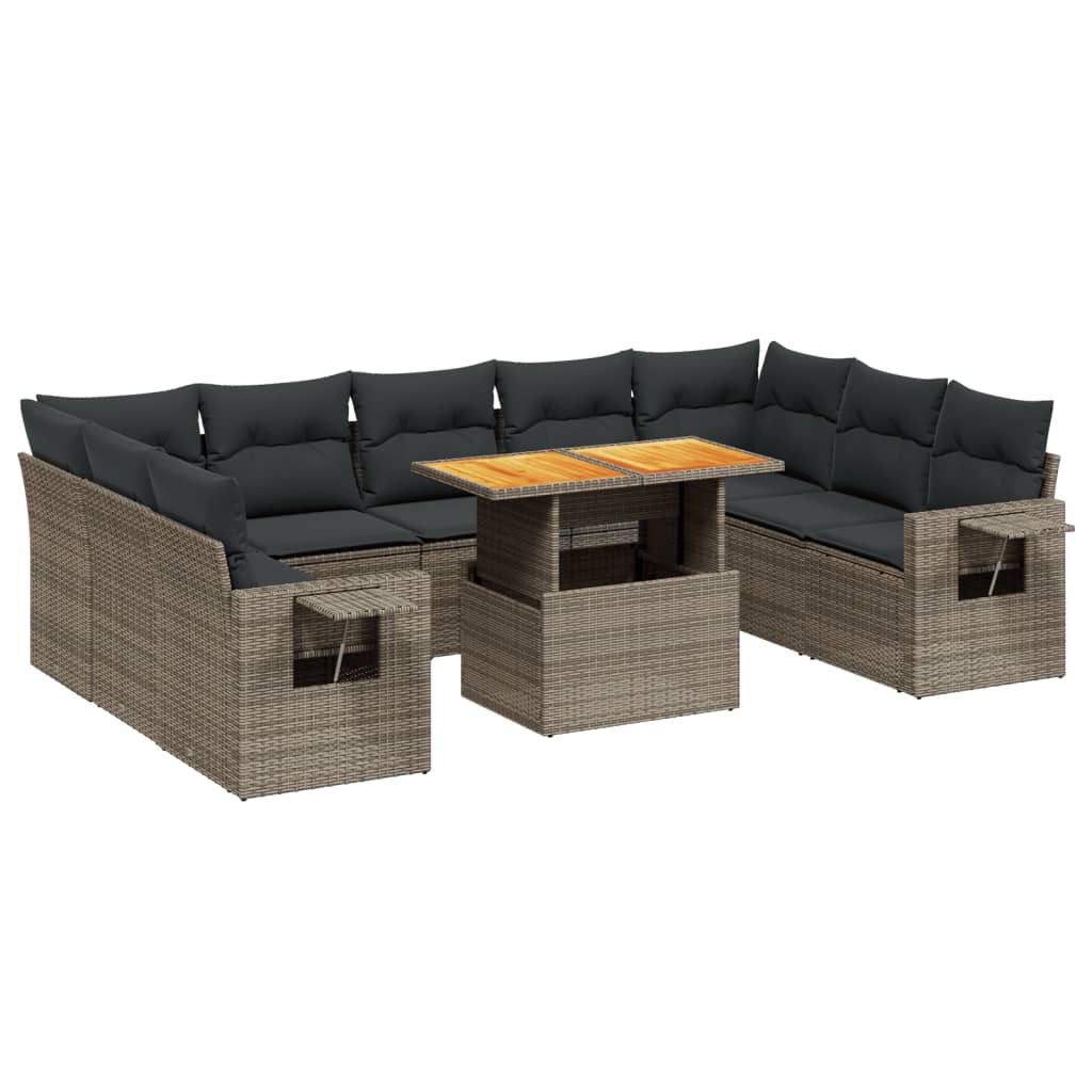 10-dijelni set vrtnih sofa od poliratana s jastucima sivi