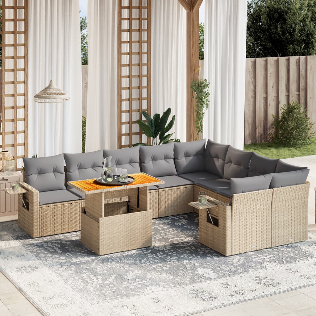 9-dijelni set vrtnih sofa od poliratana s jastucima sivi