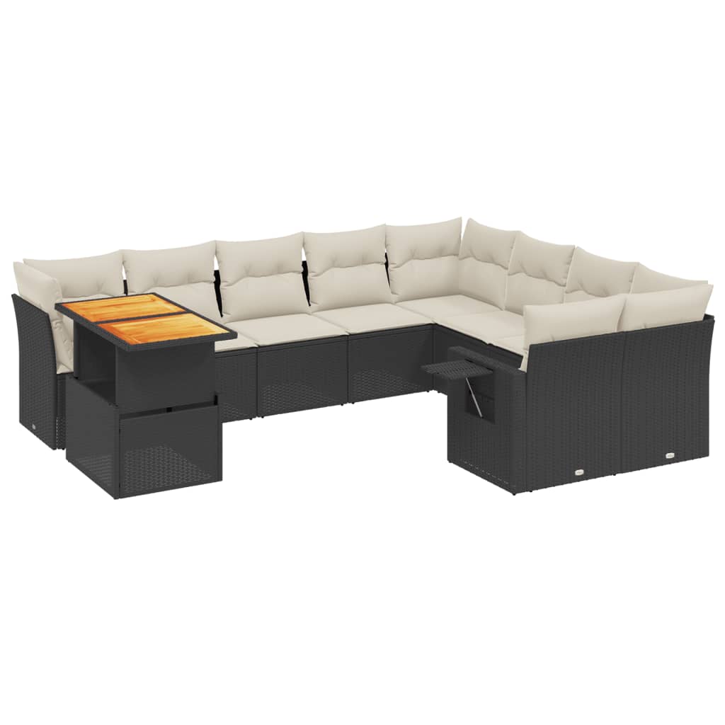 10-dijelni set vrtnih sofa s jastucima crni od poliratana