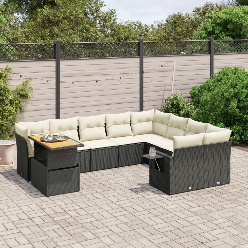 10-dijelni set vrtnih sofa s jastucima crni od poliratana